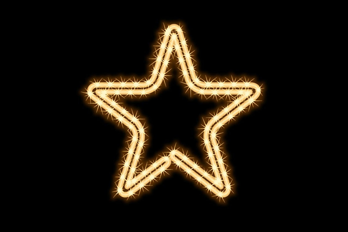MK Illumination Lichtmotive QF+ – Snow Flake®, Classic Flake, Pentor®, Wega & Orion (2D-LED-Motive) – Pentor® Stern Ø 45 cm · Warmweiß (160-018) – Anwendung / Detail