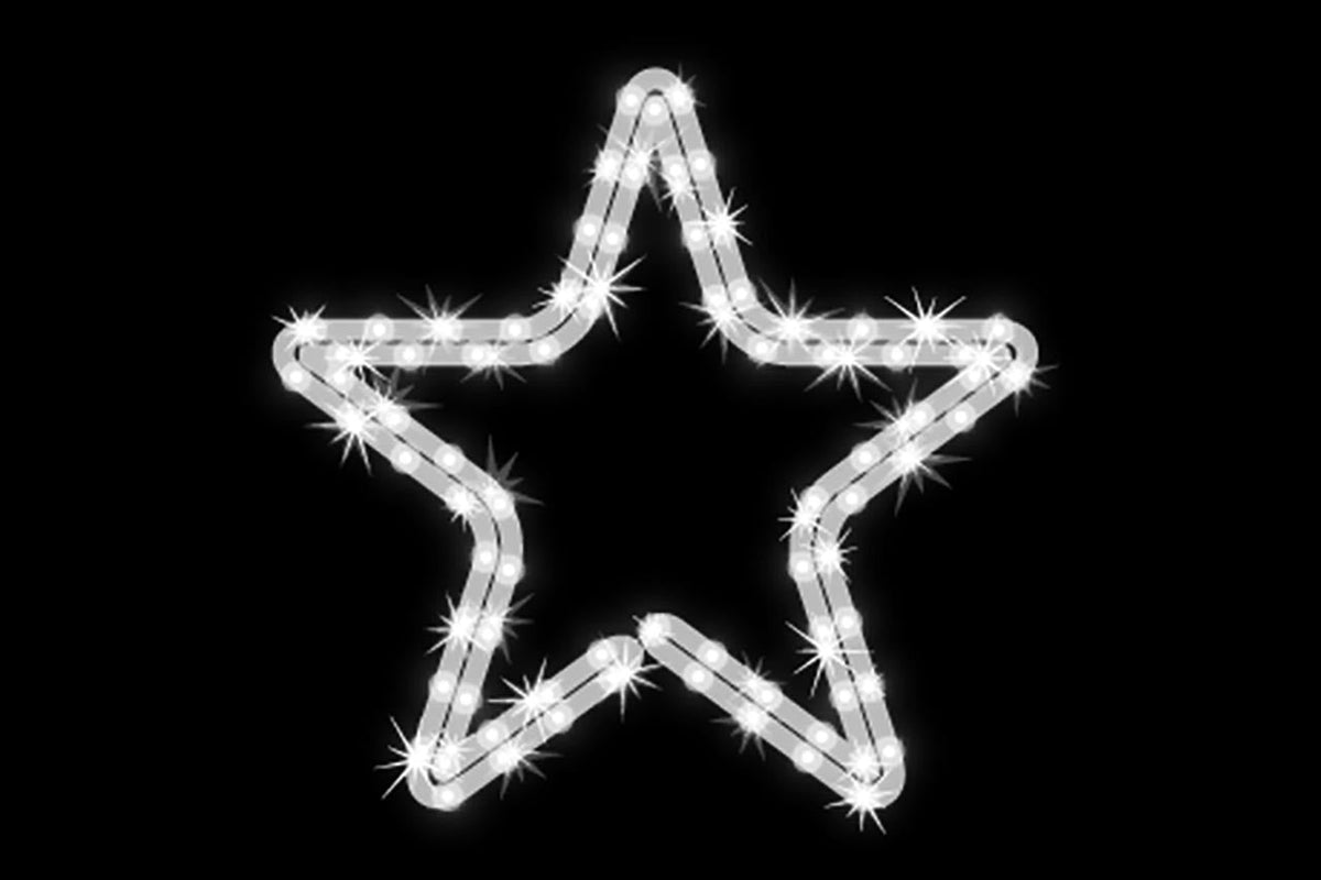 MK Illumination Lichtmotive QF+ – Snow Flake®, Classic Flake, Pentor®, Wega & Orion (2D-LED-Motive) – Pentor® Stern Ø 45 cm · Brillantweiß (160-019) – Anwendung / Detail