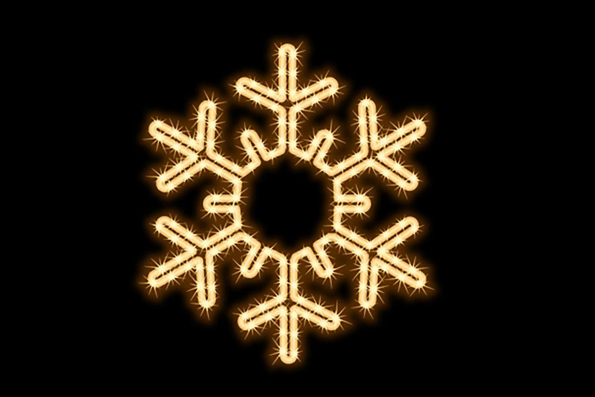 MK Illumination Lichtmotive QF+ – Snow Flake®, Classic Flake, Pentor®, Wega & Orion (2D-LED-Motive) – Snow Flake® Schneeflocke Ø 55 cm · Warmweiß (160-038) – Anwendung / Detail