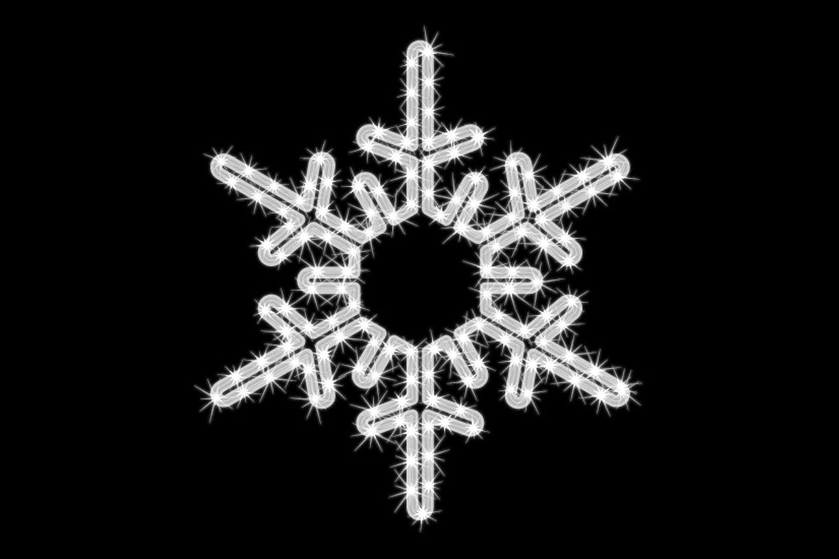 MK Illumination Lichtmotive QF+ – Snow Flake®, Classic Flake, Pentor®, Wega & Orion (2D-LED-Motive) – Snow Flake® Schneeflocke Ø 55 cm · Brillantweiß (160-039) – Anwendung / Detail