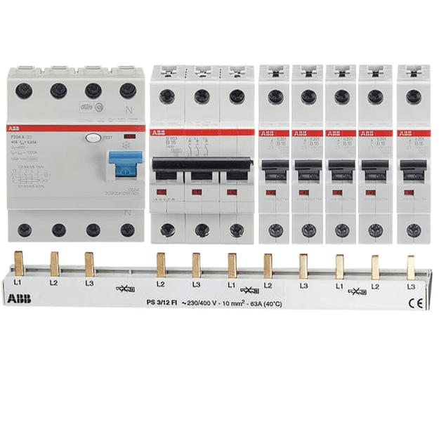 ABB FI-Schutzschalter & LS-Schalter | 1- bis 4-polig | Phasenschienen & Komplettsets