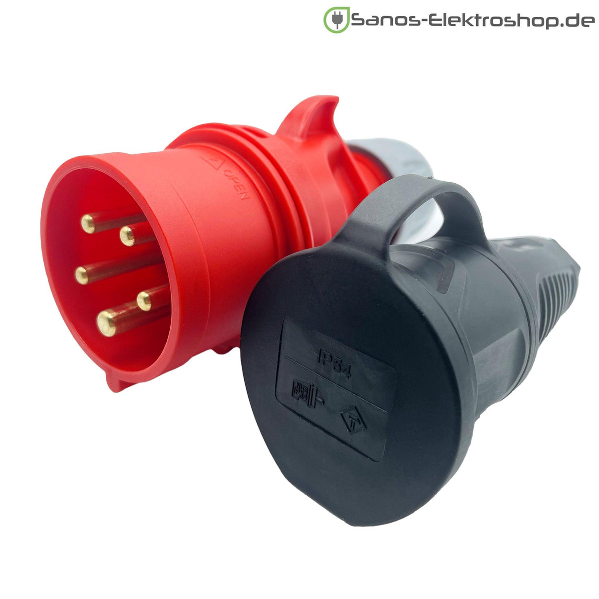 Schuko-Kupplung am CEE-Adapter 5-polig, PUR-Gummischlauchleitung, Schutzart IP44