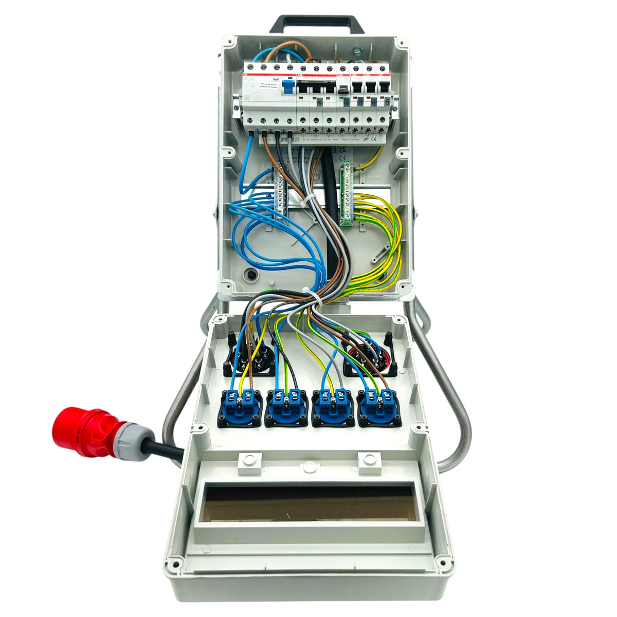 SANOS Standverteiler ABB/PCE - 1x CEE 32A 1x CEE 16A und 4x Schukodose mit FI & Zuleitung | SAN028