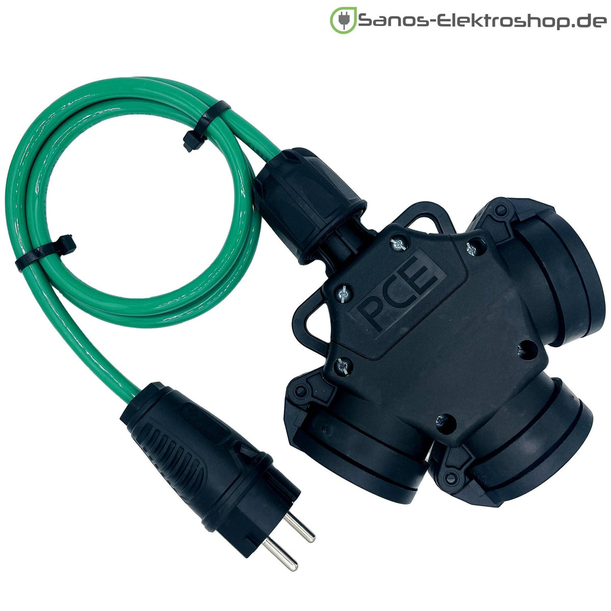 Schuko-Verlängerung mit 3-fach Kupplung, PUR H07BQ-F 3G1,5 mm², IP44 – Ausführung in Grün