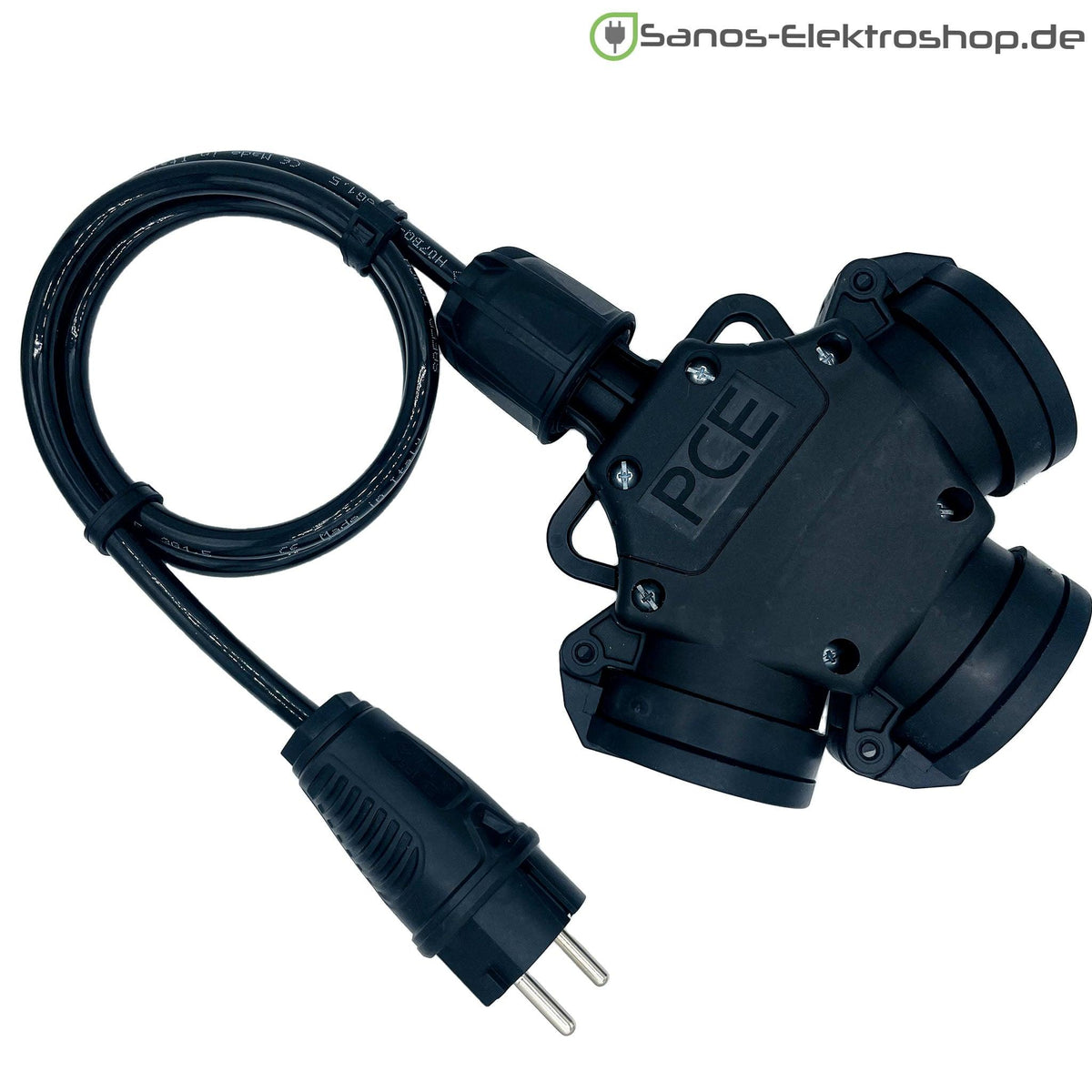 Schuko-Verlängerung mit 3-fach Kupplung, PUR H07BQ-F 3G1,5 mm², IP44 – Ausführung in Schwarz