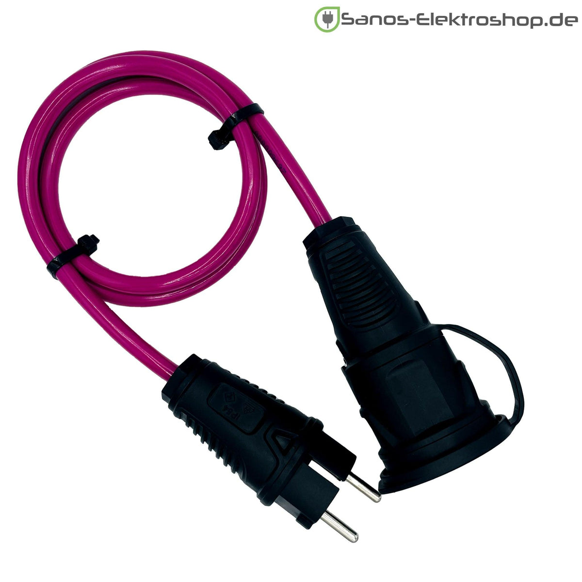 Schuko-Verlängerung mit Deckel am Band, PUR H07BQ-F 3G2,5 mm², IP44 – Ausführung in Pink
