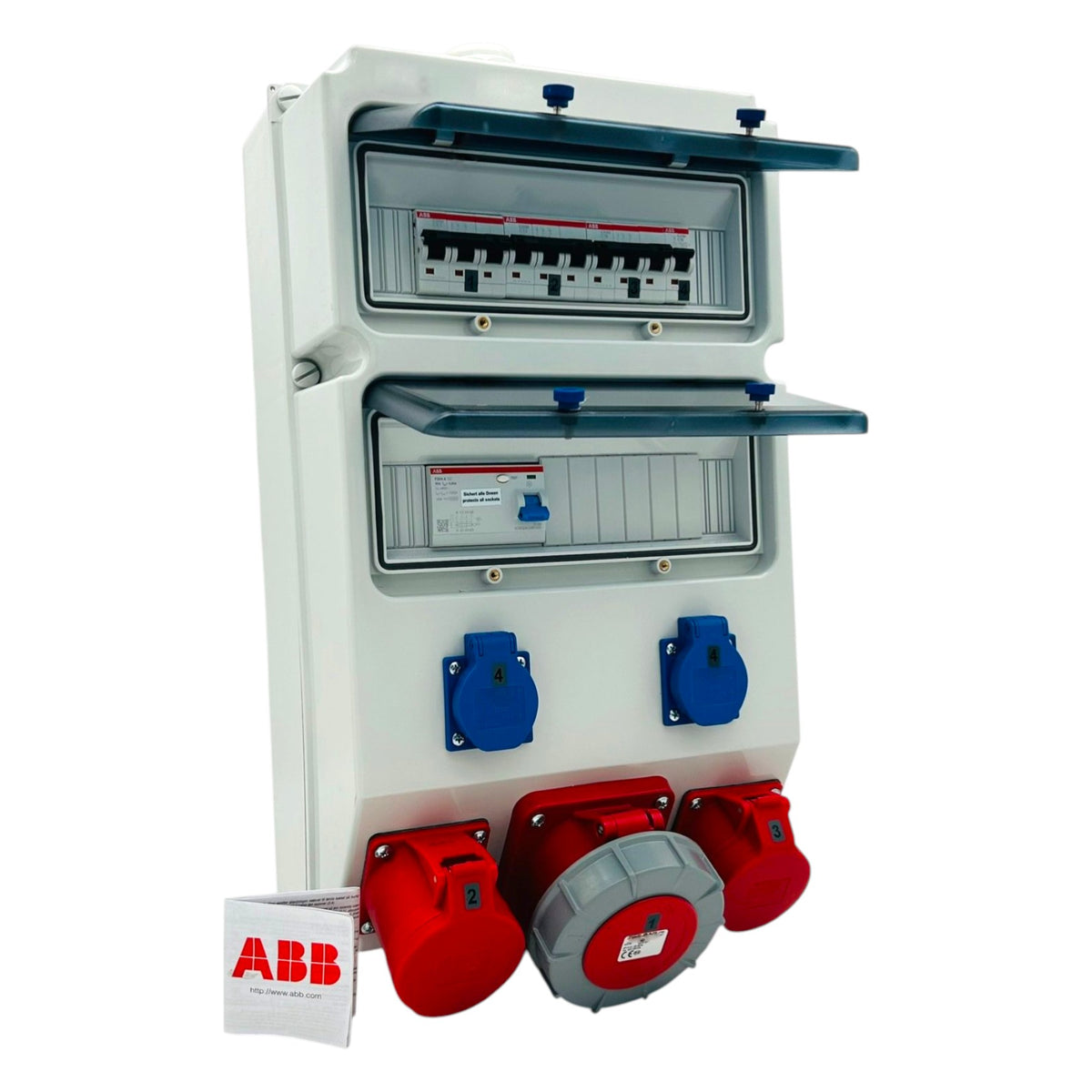 SANOS Wandverteiler ABB/PCE - 1x CEE 63A 1x CEE 32A 1x CEE 16A und 2x Schukodose mit FI | SAN036