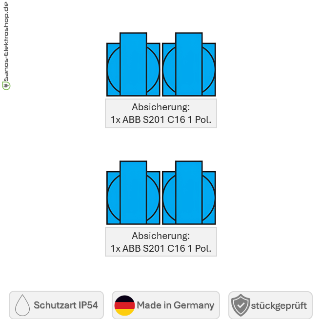SANOS Wandverteiler ABB/PCE - 4x Schukodose | paarweise gesichert | SAN032