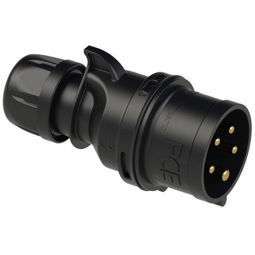 CEE-Stecker PCE 025-6x, 5-polig, 32 A, 400 V, schwarz, Schutzart IP44, gerade Bauform