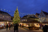 MK Illumination String Lite® E14 QF+ – Fassungskette 10 m mit 20 × E14 (019-313) – Anwendung auf dem Weihnachtsmarkt