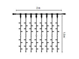 MK Illumination Drape Lite® QF+ – LED-Lichtervorhang 2 m breit | 300 · 600 · 1.200 LED, auch Flashing – Drape Lite® Classic · 300 LED · 2 × 1,5 m · Warmweiß · weißes Kabel (019-329) – Maßzeichnung
