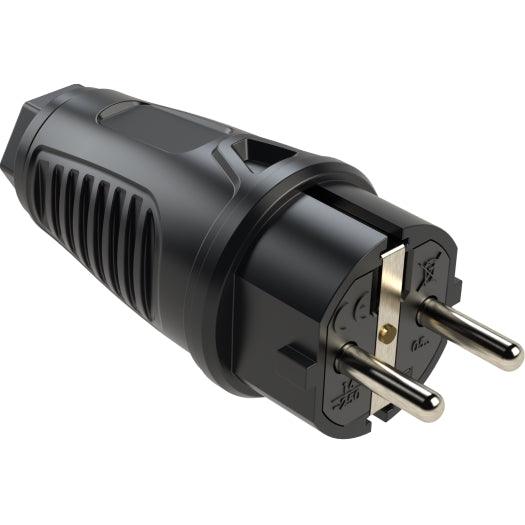 PCE Taurus Vollgummi-Schuko-Stecker IP54 in Schwarz, 16 A, 250 V, Typ 0512