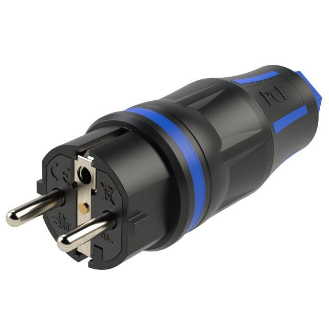 PCE Top Taurus Schuko-Stecker IP54 in Blau, gummiertes PA6-Gehäuse, Typ 05721-sb