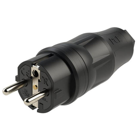 PCE Top Taurus Schuko-Stecker IP54 in Schwarz, gummiertes PA6-Gehäuse, Typ 05721-ss