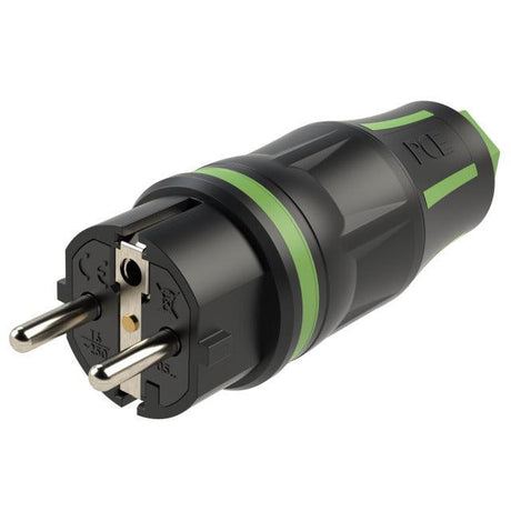 PCE Top Taurus Schuko-Stecker IP54 in Grün, gummiertes PA6-Gehäuse, Typ 05721-su