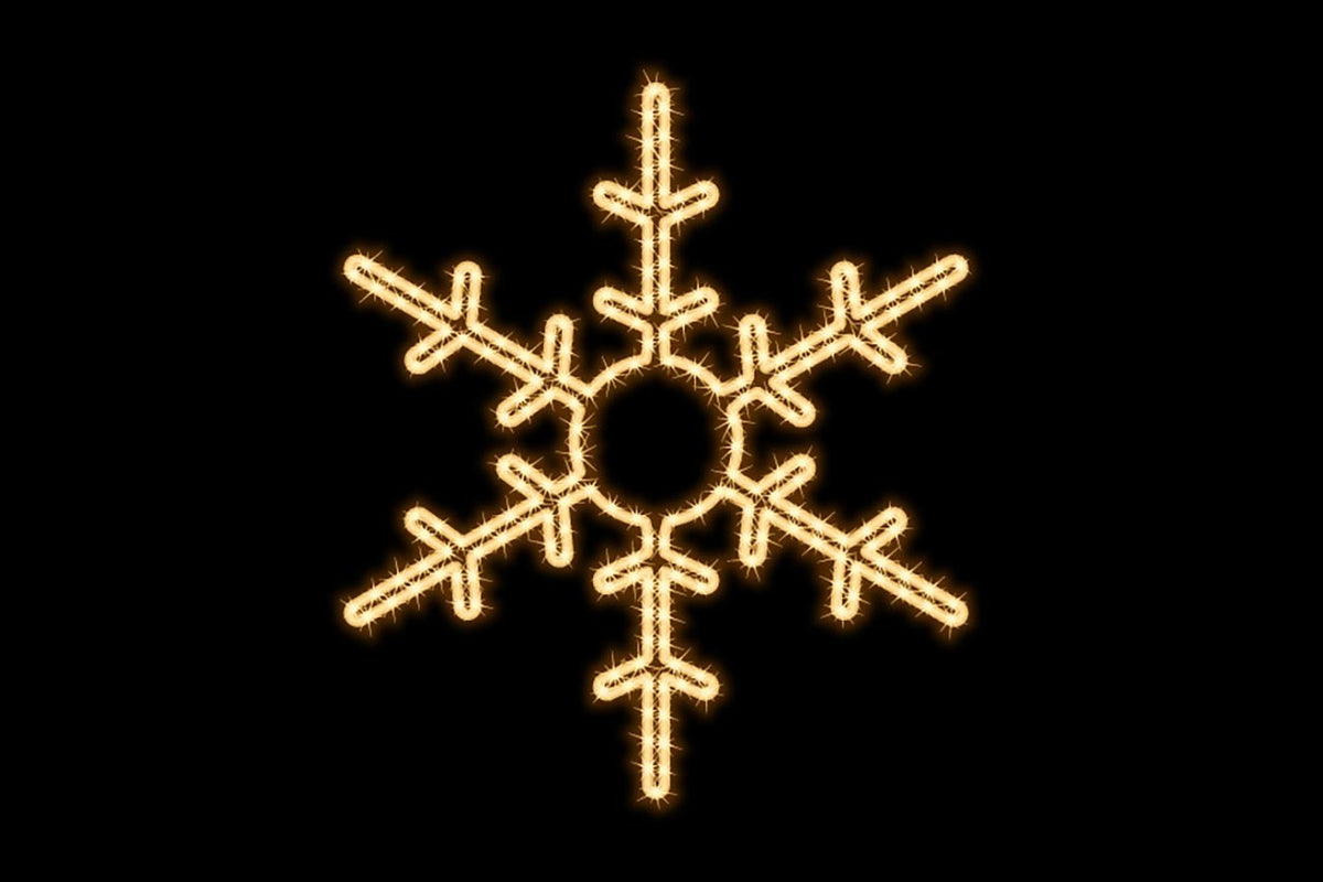 MK Illumination Lichtmotive QF+ – Snow Flake®, Classic Flake, Pentor®, Wega & Orion (2D-LED-Motive) – Classic Flake Schneeflocke Ø 55 cm · Warmweiß (160-034) – Anwendung / Detail