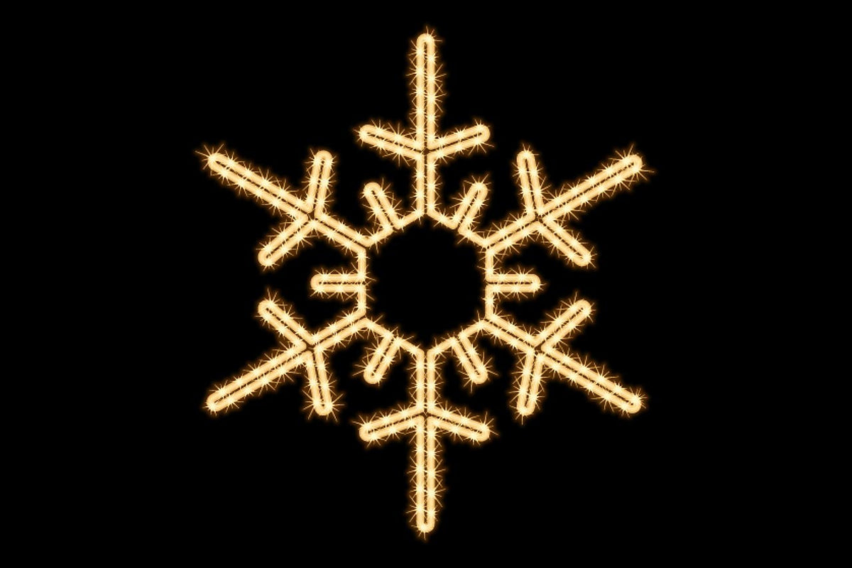 MK Illumination Lichtmotive QF+ – Snow Flake®, Classic Flake, Pentor®, Wega & Orion (2D-LED-Motive) – Snow Flake® Schneeflocke Ø 85 cm · Warmweiß (160-040) – Anwendung / Detail