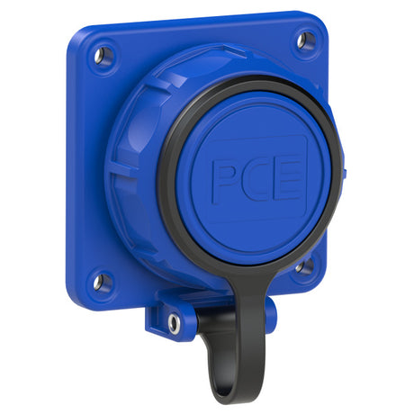 PCE Schuko-Anbaudose 20341-8b, 16 A, 230 V, IP68, Flansch 75x75 mm, Ausführung mit Deckel am Band