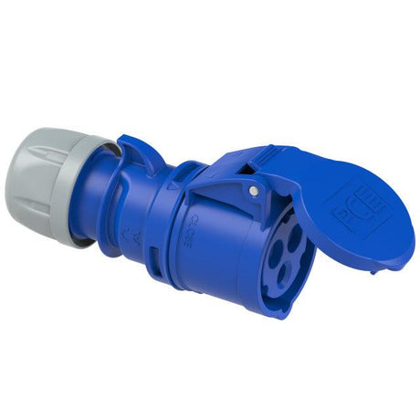 CEE-Kupplung PCE 223-6, 3-polig, 32 A, 230 V, Kennfarbe blau, Schutzart IP44, gerade Bauform