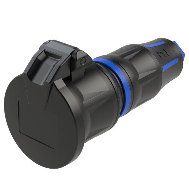 PCE Top Taurus Schuko-Kupplung 25712 in Blau, IP54, Federklappdeckel, Schnellverschluss