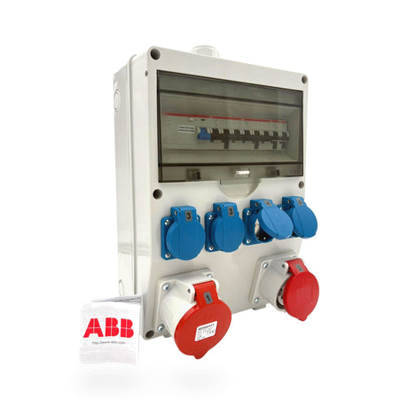 SANOS Wandverteiler SAN014 mit CEE 32A, CEE 16A und vier Schukodosen, ABB und Mennekes