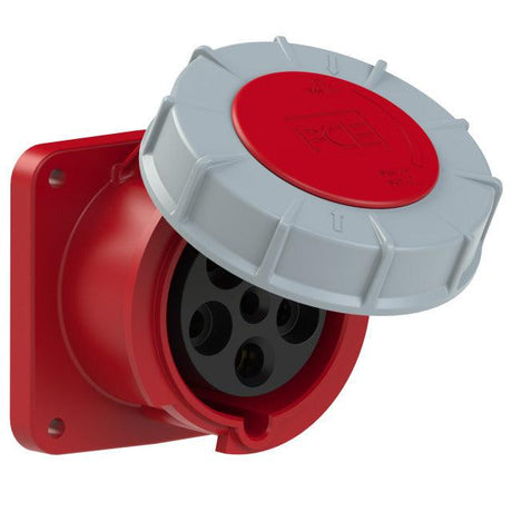 PCE CEE-Anbaudose 5-polig, 400 V, IP67, rot, gerade Bauform mit Flanschdichtung, Gehäuse aus Kunststoff PA6