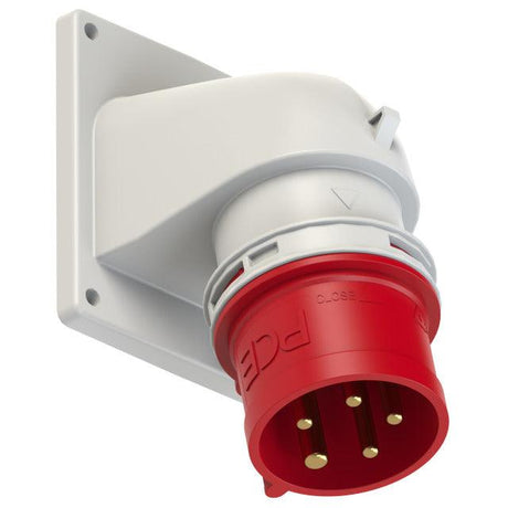 CEE-Anbaugerätestecker 5-polig 400V IP44, gewinkelte Bauform, Flanschmaß 100x90 mm, Hersteller PCE