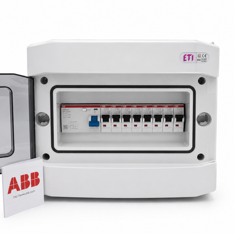 Aufputzverteiler IP65 bestückt - ABB FI + ABB B16 / C16 - inkl. Phasenschiene & N/PE-Klemme