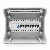 Aufputzverteiler IP65 bestückt - ABB FI + ABB B16 / C16 - inkl. Phasenschiene & N/PE-Klemme