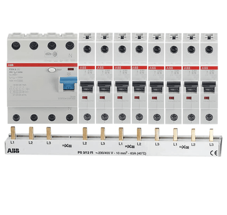 ABB FI-Schutzschalter & LS-Schalter | 1- bis 4-polig | Phasenschienen & Komplettsets