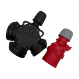 Kombi-Kupplung 3-fach am CEE-Adapter, Gummischlauchleitung H07RN-F 5G2,5, ca. 0,5 m