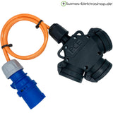 CEE-Adapter 3-polig 16 A 230 V auf dreifache Schuko-Kupplung, PUR-Leitung H07BQ-F 3G2,5