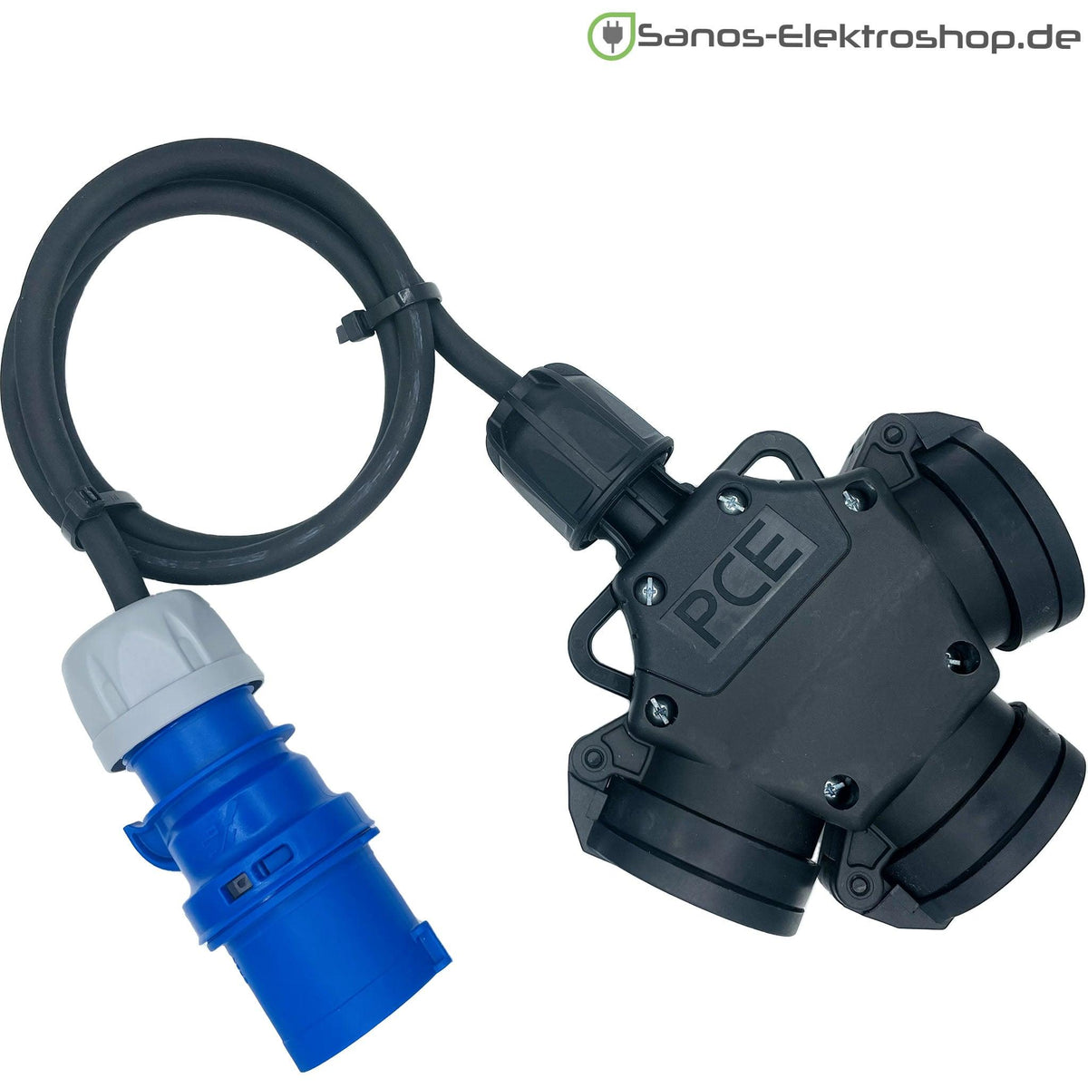 CEE-Adapter 3-polig 16 A 230 V auf dreifache Schuko-Kupplung, Leitung H07RN-F 3G2,5