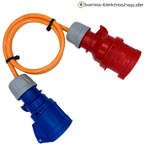 CEE-Adapter mit PUR-Leitung, CEE-Stecker 5-polig 16 A 400 V auf CEE-Kupplung 3-polig 16 A 230 V