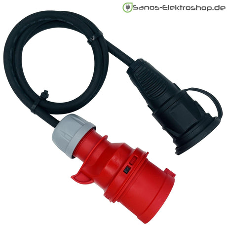 CEE-Adapter mit 5-poligem CEE-Stecker 16 A 400 V und Schuko-Kupplung 230 V, Schutzart IP44