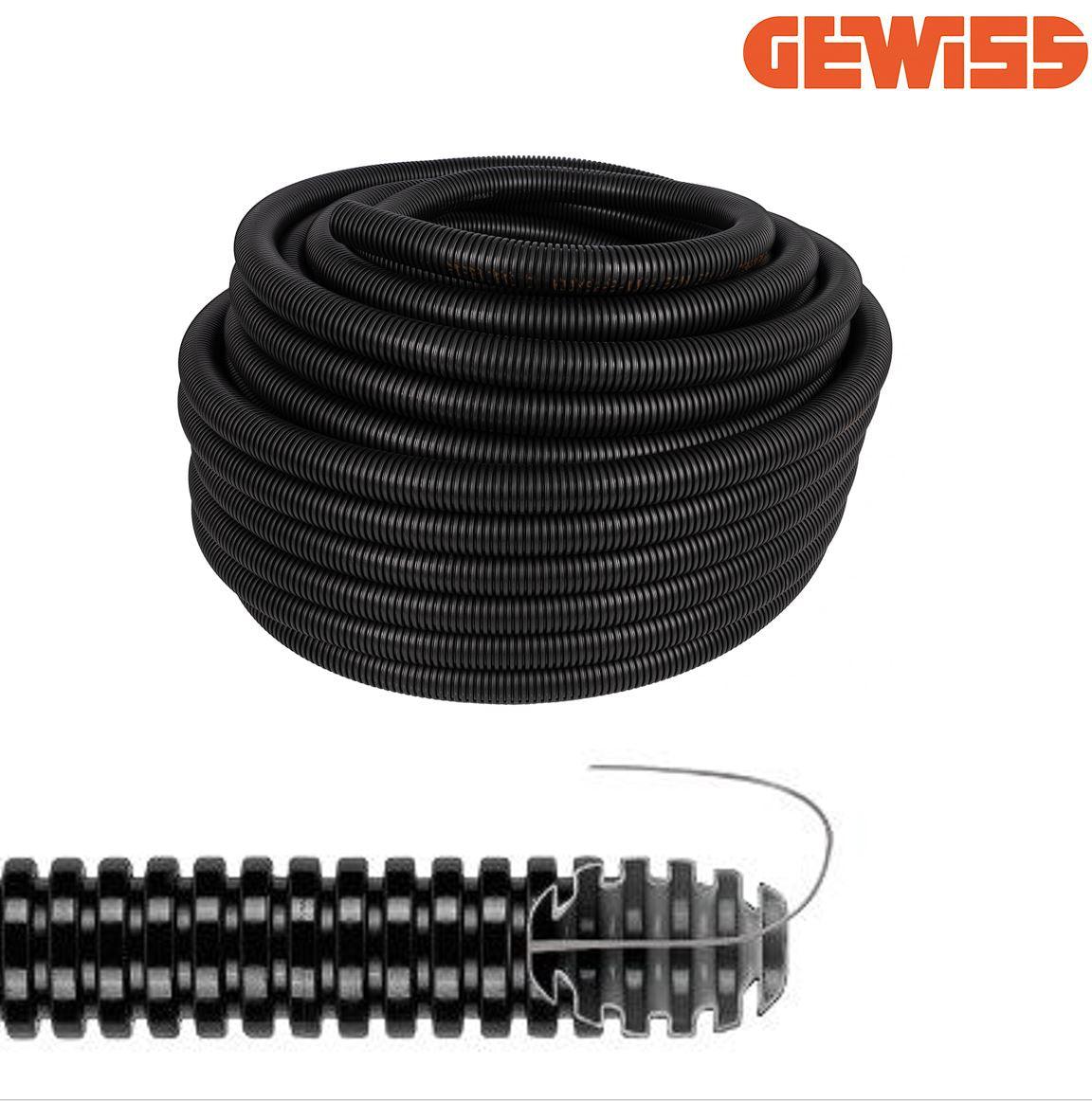 GEWISS Wellrohr M40 mit Einzugshilfe, flexibles PVC-Leerrohr mit eingezogenem Zugdraht, schwarz