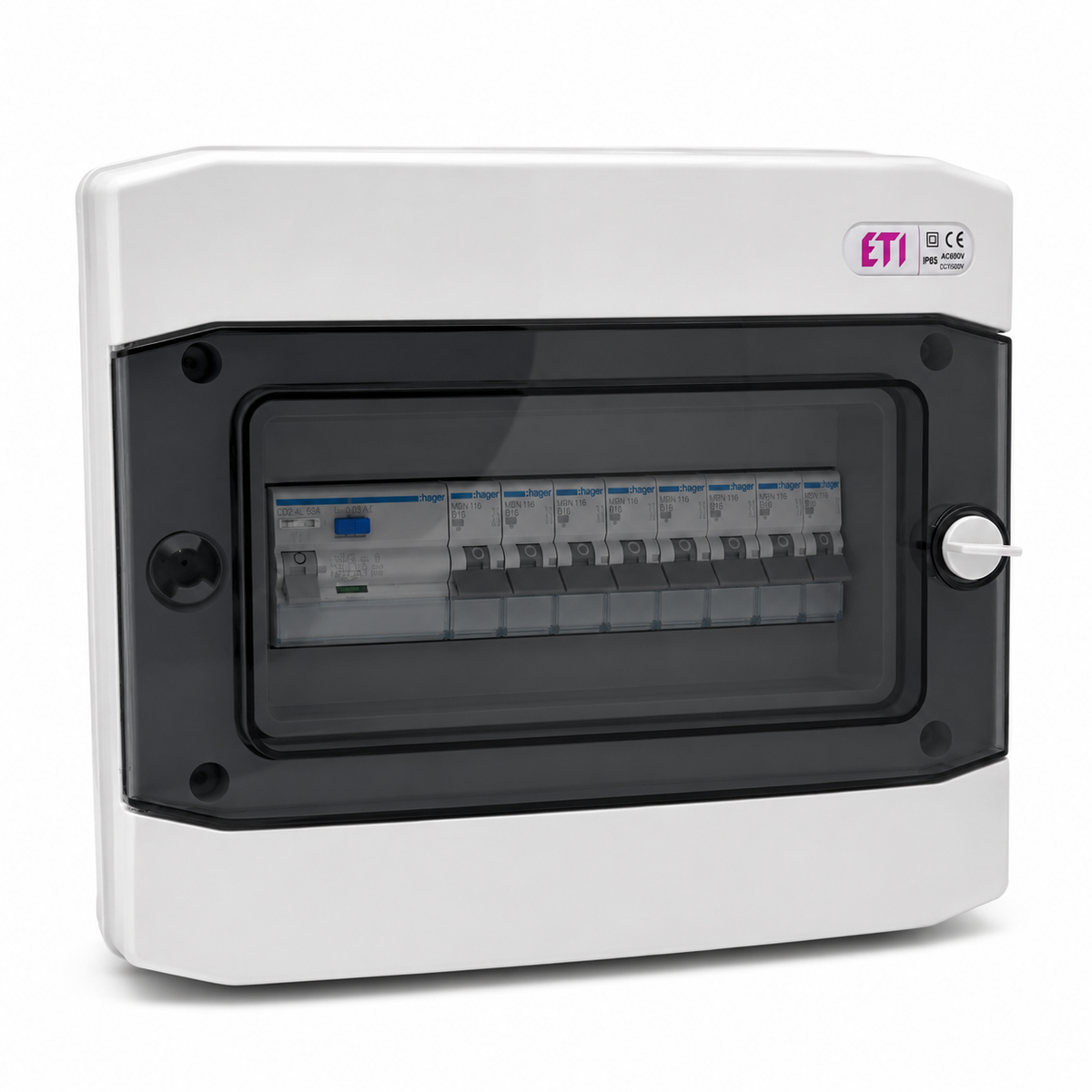 Aufputzverteiler IP65 bestückt - Hager FI + Hager B16 - inkl. Phasenschiene & N/PE-Klemme