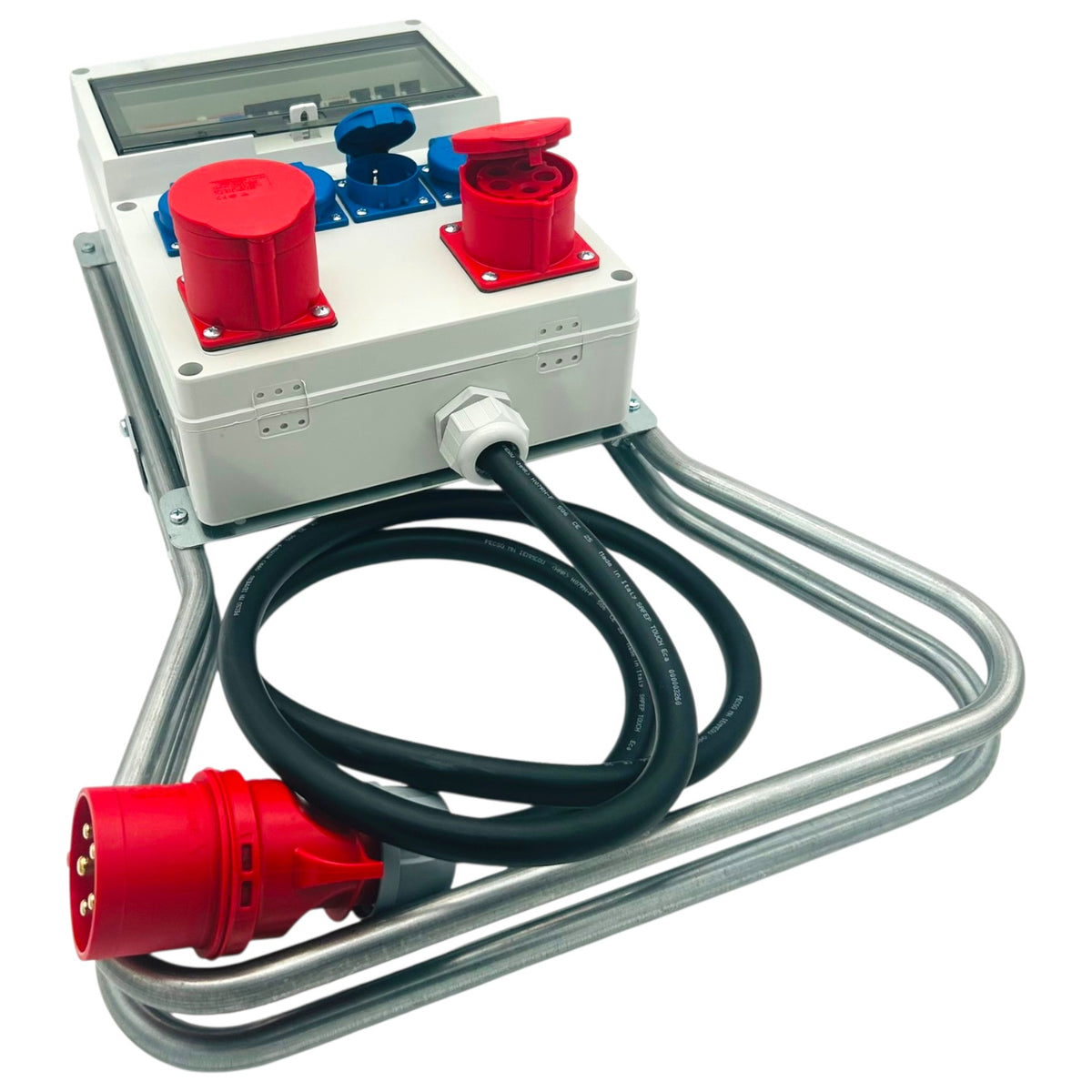 SANOS Standverteiler ABB/PCE - 1x CEE 32A 1x CEE 16A und 4x Schukodose mit FI & Zuleitung | SAN028