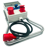 SANOS Standverteiler ABB/PCE - 1x CEE 32A 1x CEE 16A und 4x Schukodose mit FI & Zuleitung | SAN028