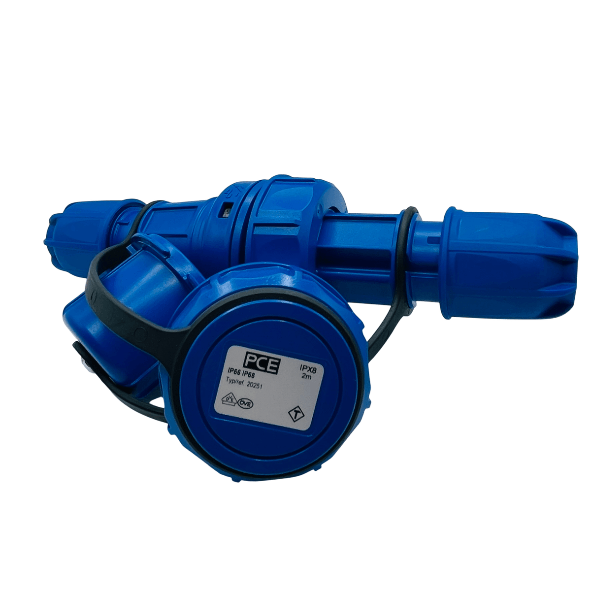 Wasserdichte Schuko-Verlängerung IP68, Gummileitung H07RN-F – Steckvorrichtungen in Blau, Ansicht 2
