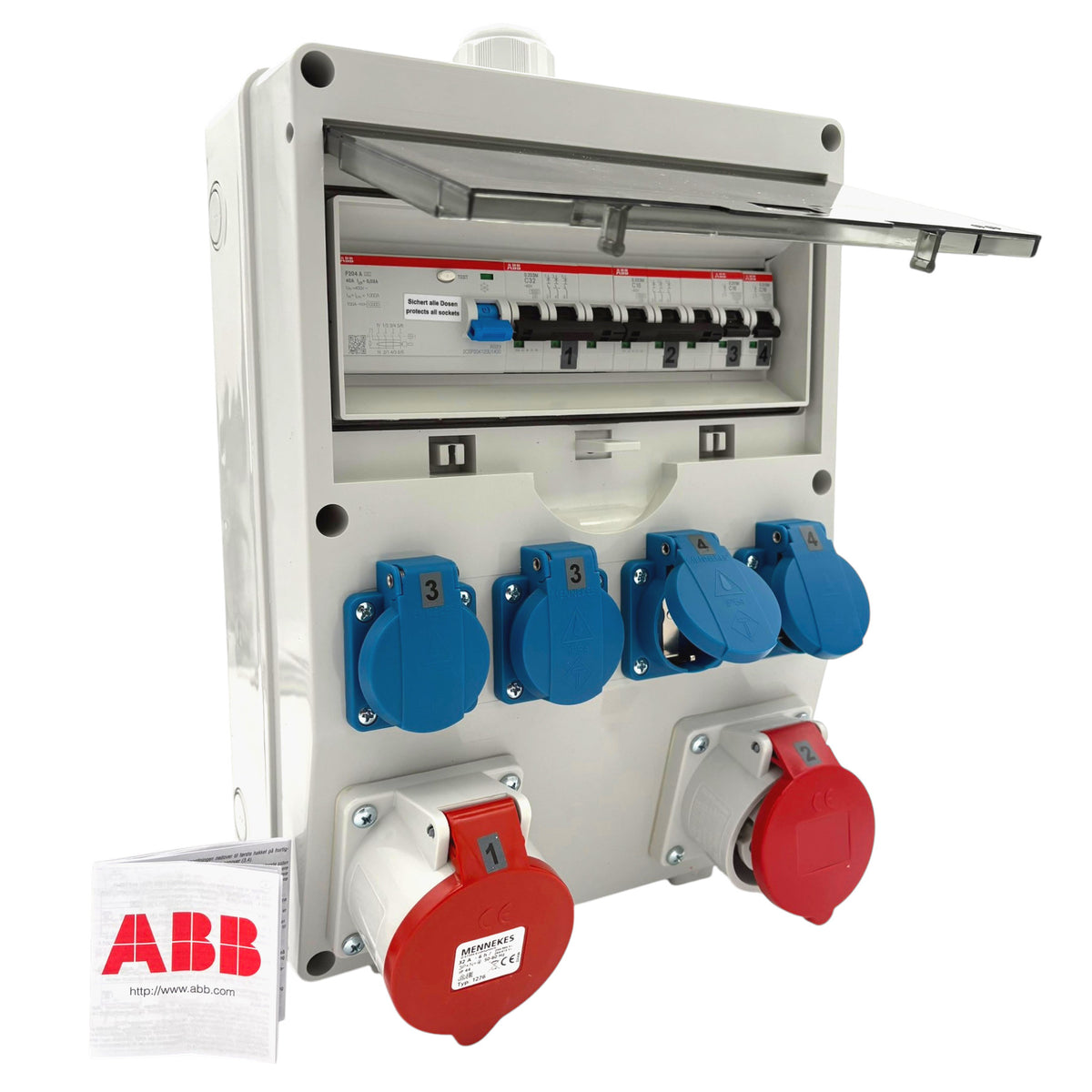 SANOS Wandverteiler ABB/Mennekes - 2x CEE 16A und 4x Schukodosen mit FI | SAN015