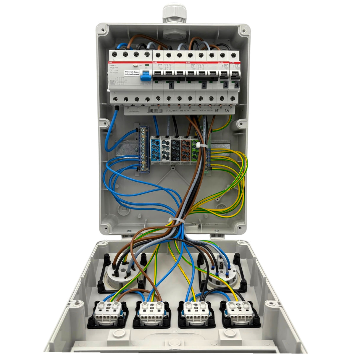 SANOS Wandverteiler ABB/Mennekes - 2x CEE 16A und 4x Schukodosen mit FI | SAN015
