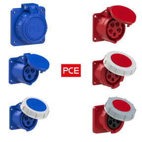 CEE-Anbaudosen von PCE in verschiedenen Ausführungen, 16 A bis 125 A, 230 V und 400 V, IP44 bis IP67