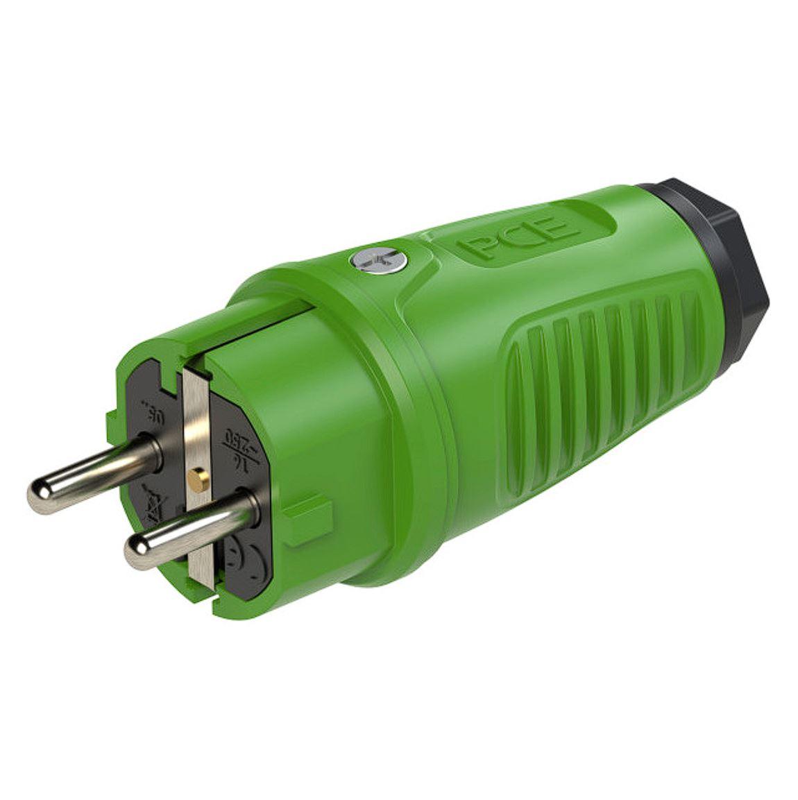PCE Taurus Vollgummi-Schuko-Stecker IP54 in Grün, 16 A, 250 V, Typ 0512