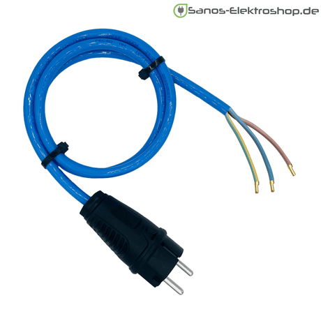 Schuko-Anschlussleitung PUR H07BQ-F 3G1,5 mm², PCE Vollgummi-Stecker, IP44 – Ausführung in Blau