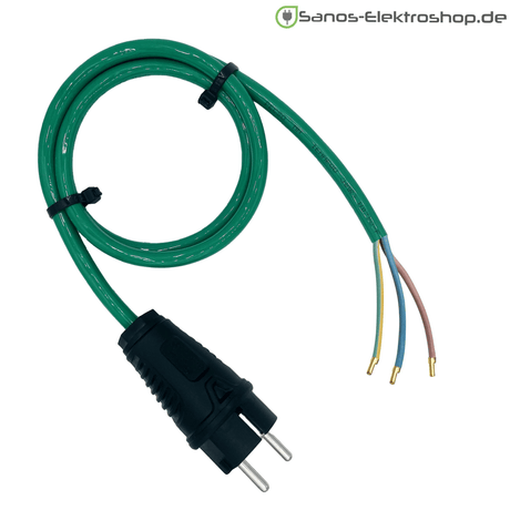 Schuko-Anschlussleitung PUR H07BQ-F 3G1,5 mm², PCE Vollgummi-Stecker, IP44 – Ausführung in Grün