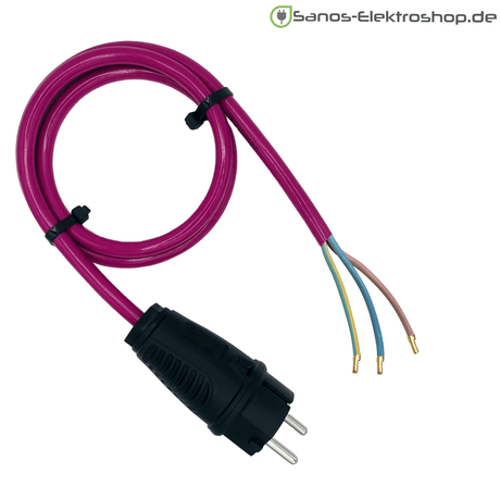 Schuko-Anschlussleitung PUR H07BQ-F 3G1,5 mm², PCE Vollgummi-Stecker, IP44 – Ausführung in Pink