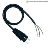 Schuko-Anschlussleitung PUR H07BQ-F 3G1,5 mm², PCE Vollgummi-Stecker, IP44 – Ausführung in Schwarz