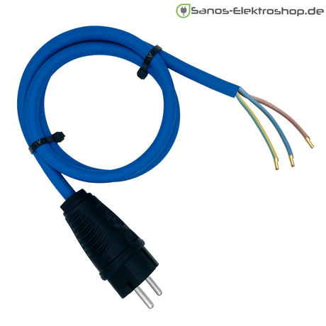 Schuko-Anschlussleitung H07RN-F 3G1,5 mm², PCE Vollgummi-Stecker, IP44 – Ausführung in Blau