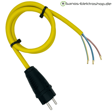 Schuko-Anschlussleitung H07RN-F 3G1,5 mm², PCE Vollgummi-Stecker, IP44 – Ausführung in Gelb